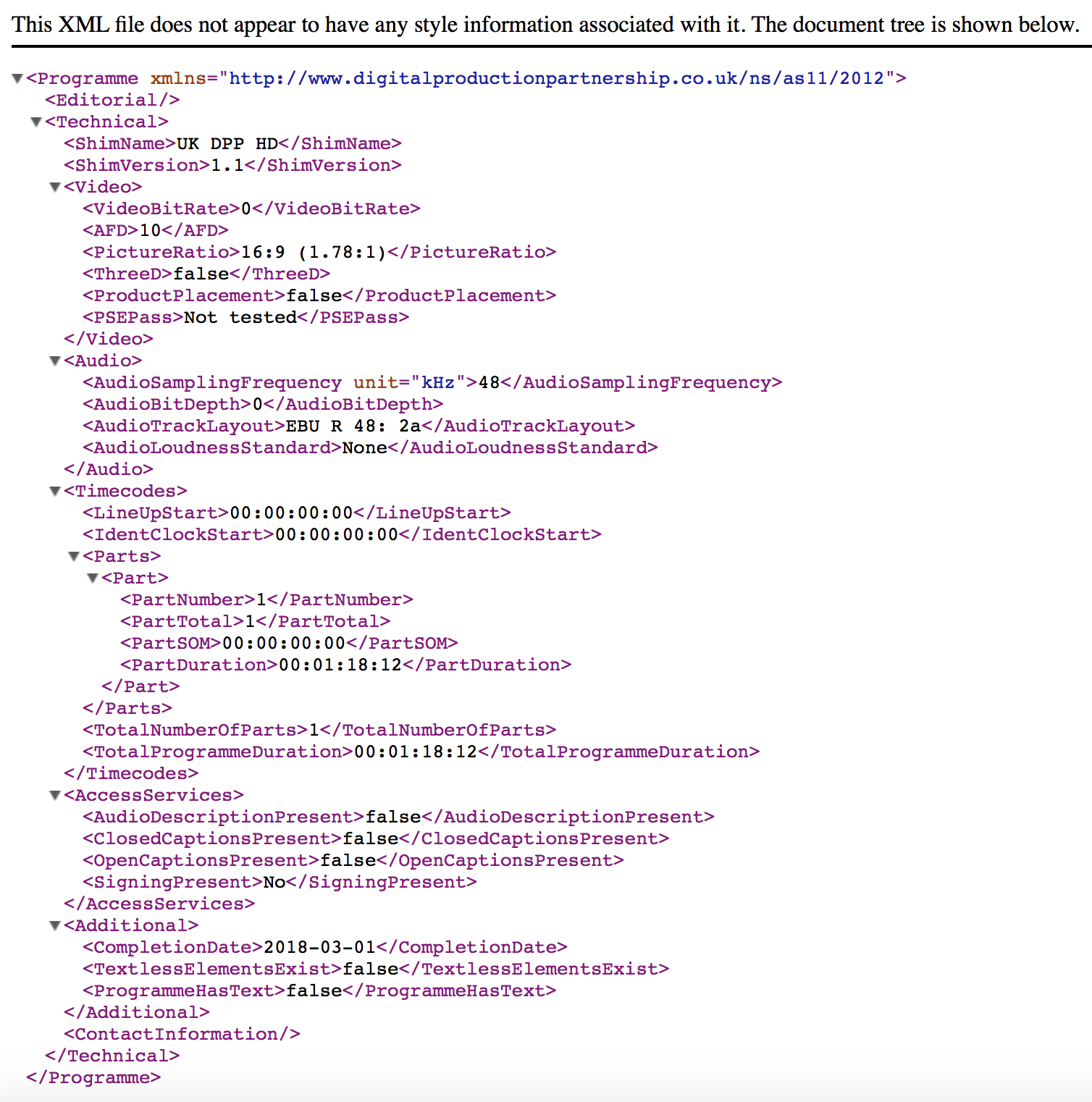 Switch AS-11 DPP Metadata Display