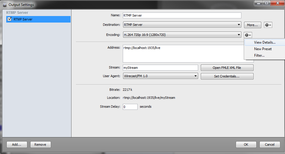 Wirecast Encoder Preset Options